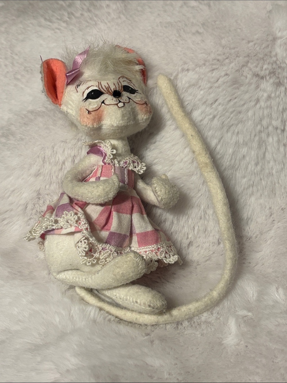 Plush White Annalise Doll in Pink Check Dress